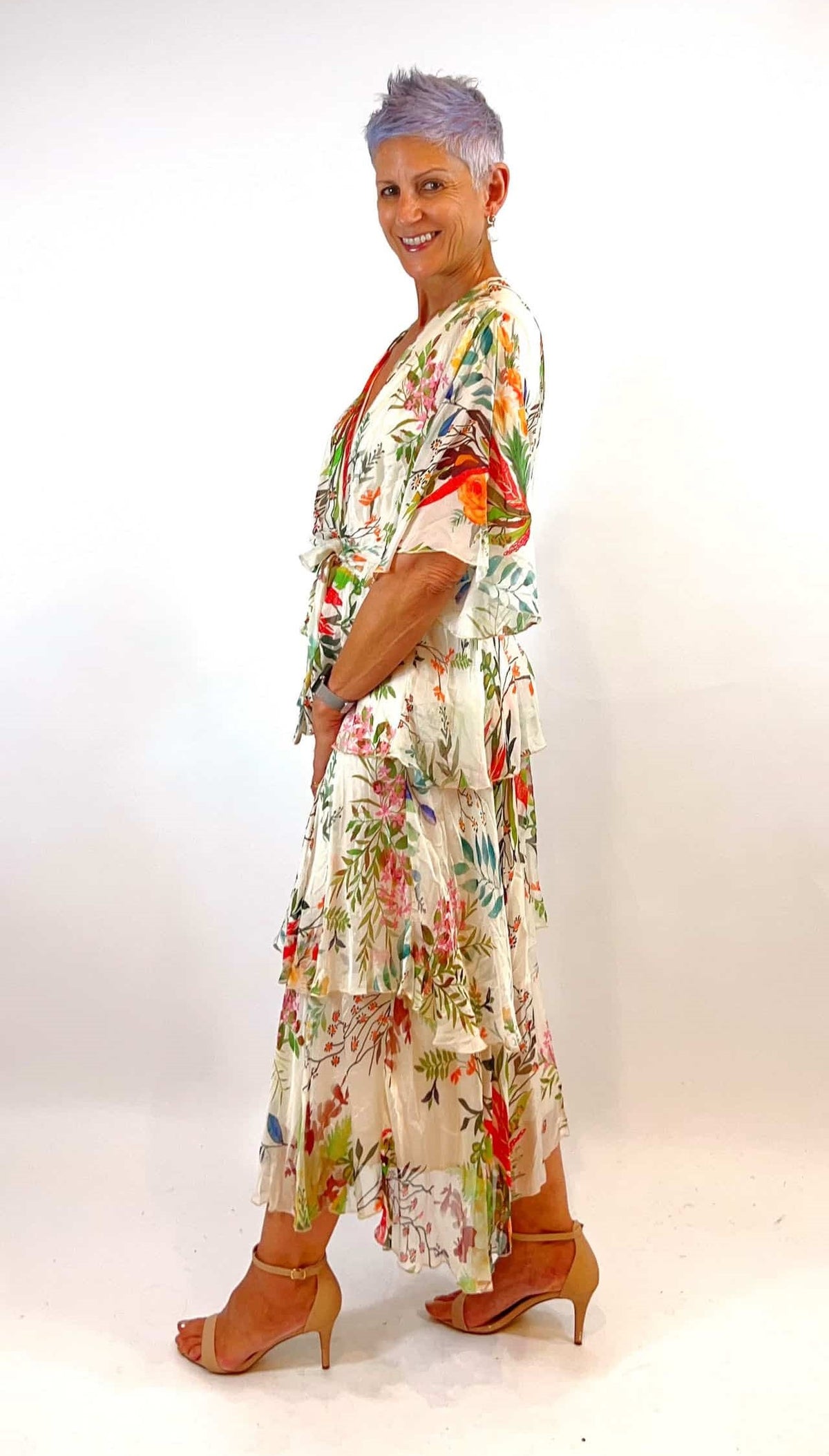 Cross Over Neckline Silk Blend Dress