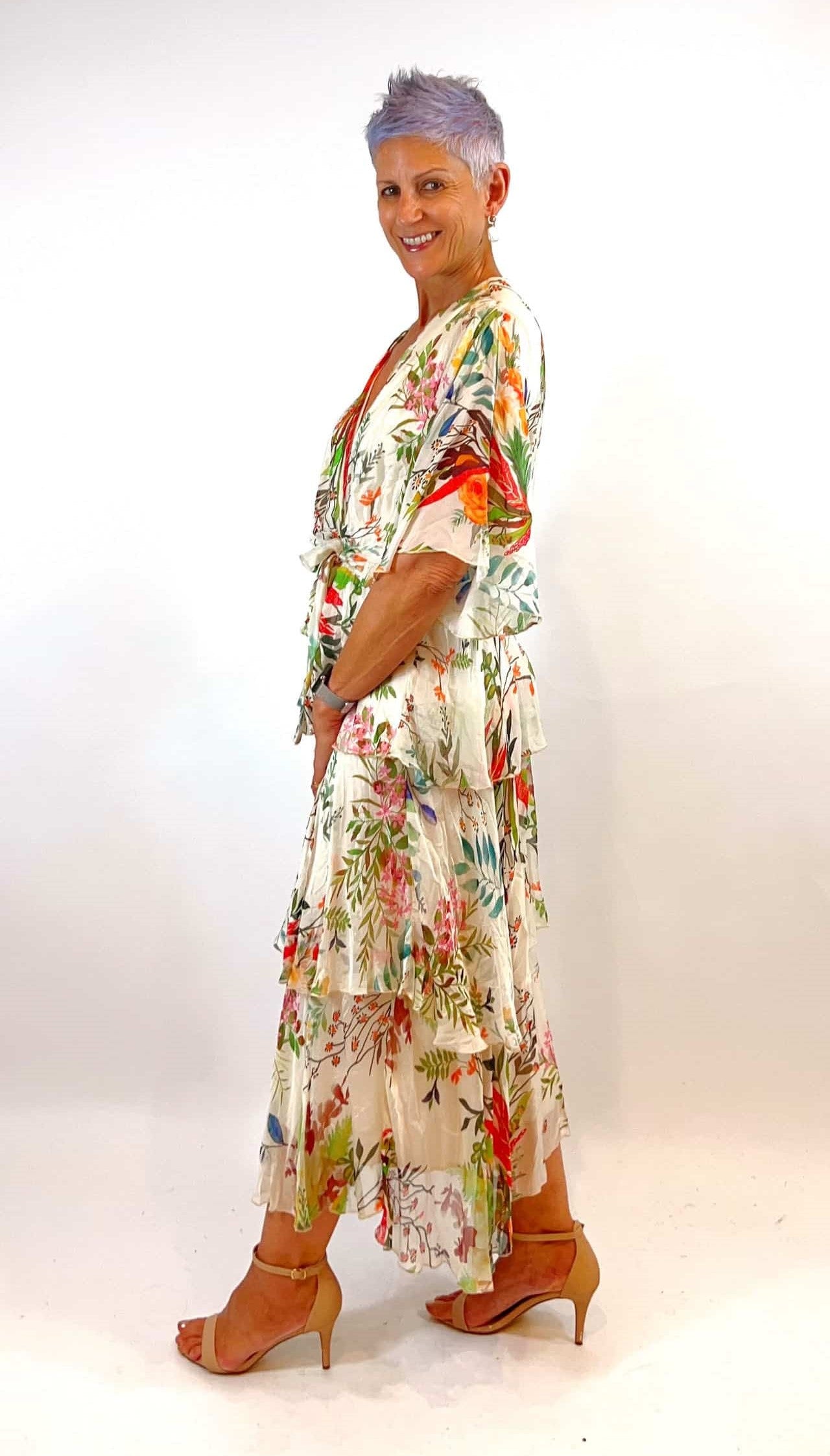 Cross Over Neckline Silk Blend Dress