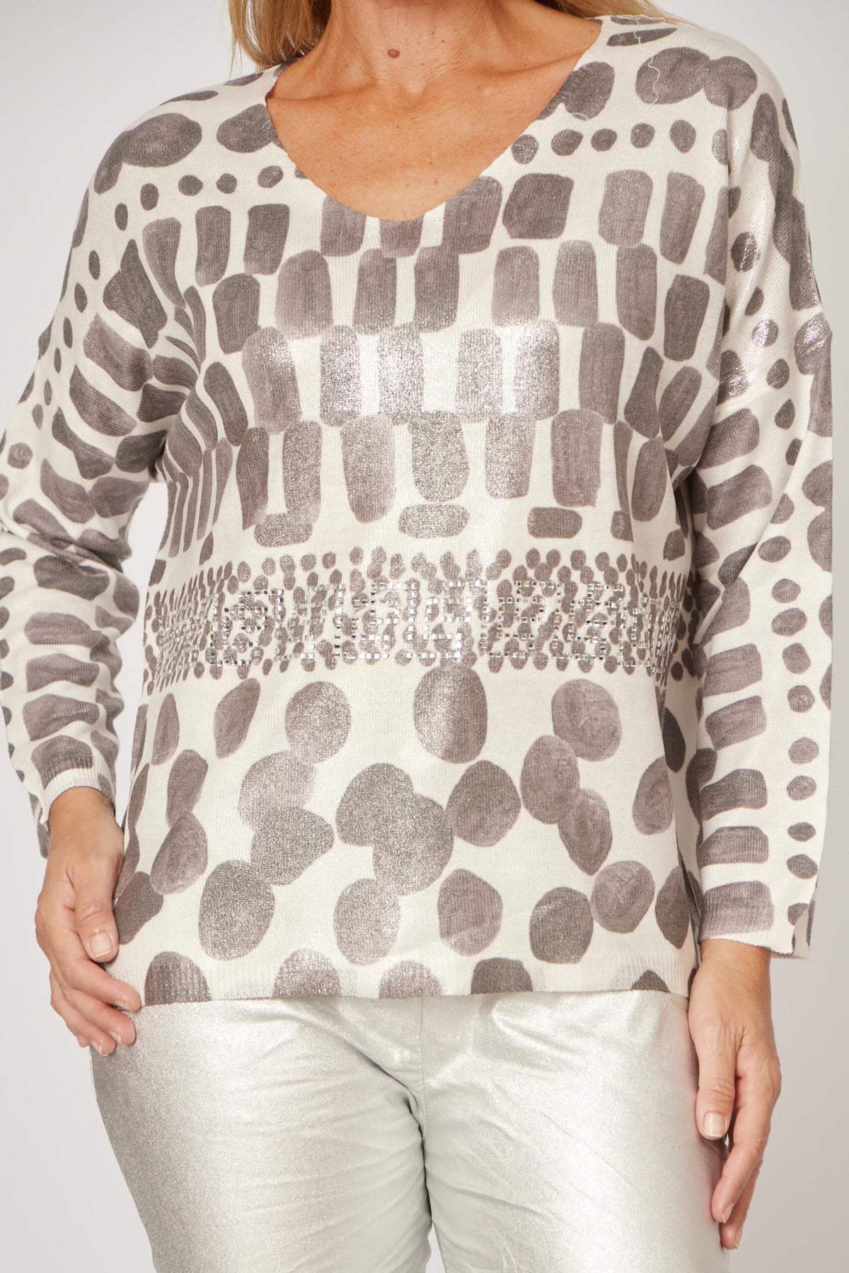 Stone Print Jumper with Diamante