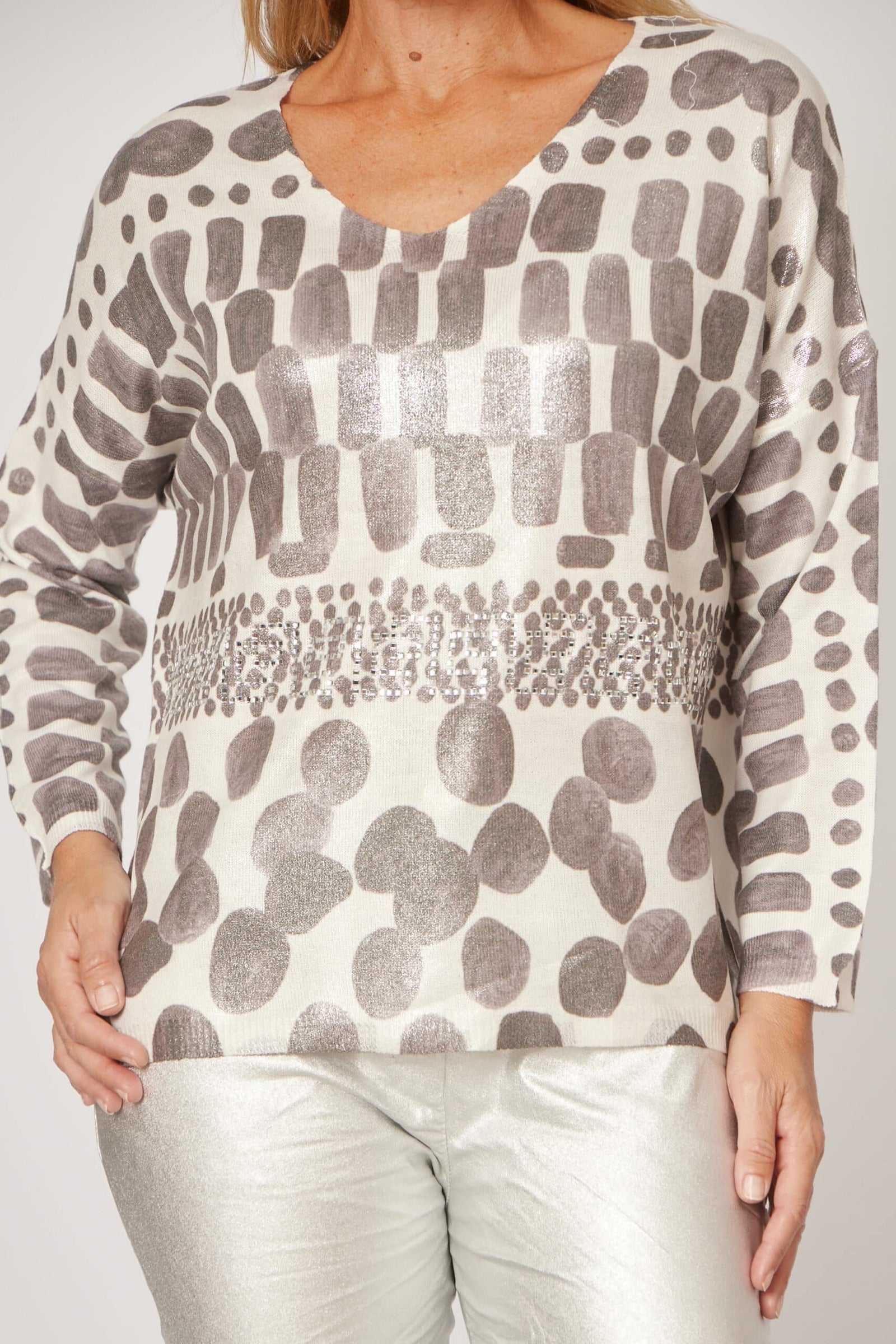 Stone Print Jumper with Diamante