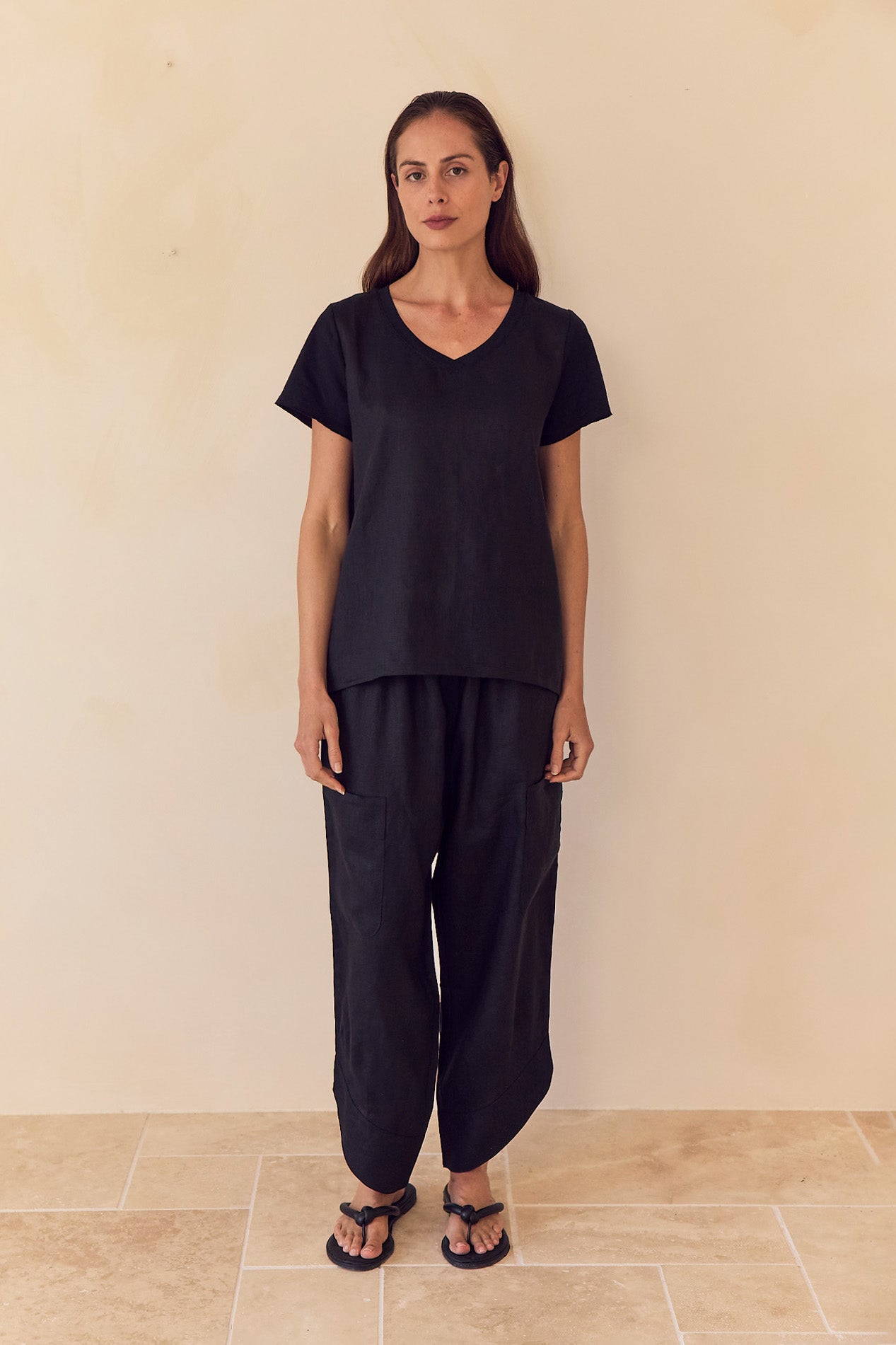 Cotton Contrast Trim Linen Top