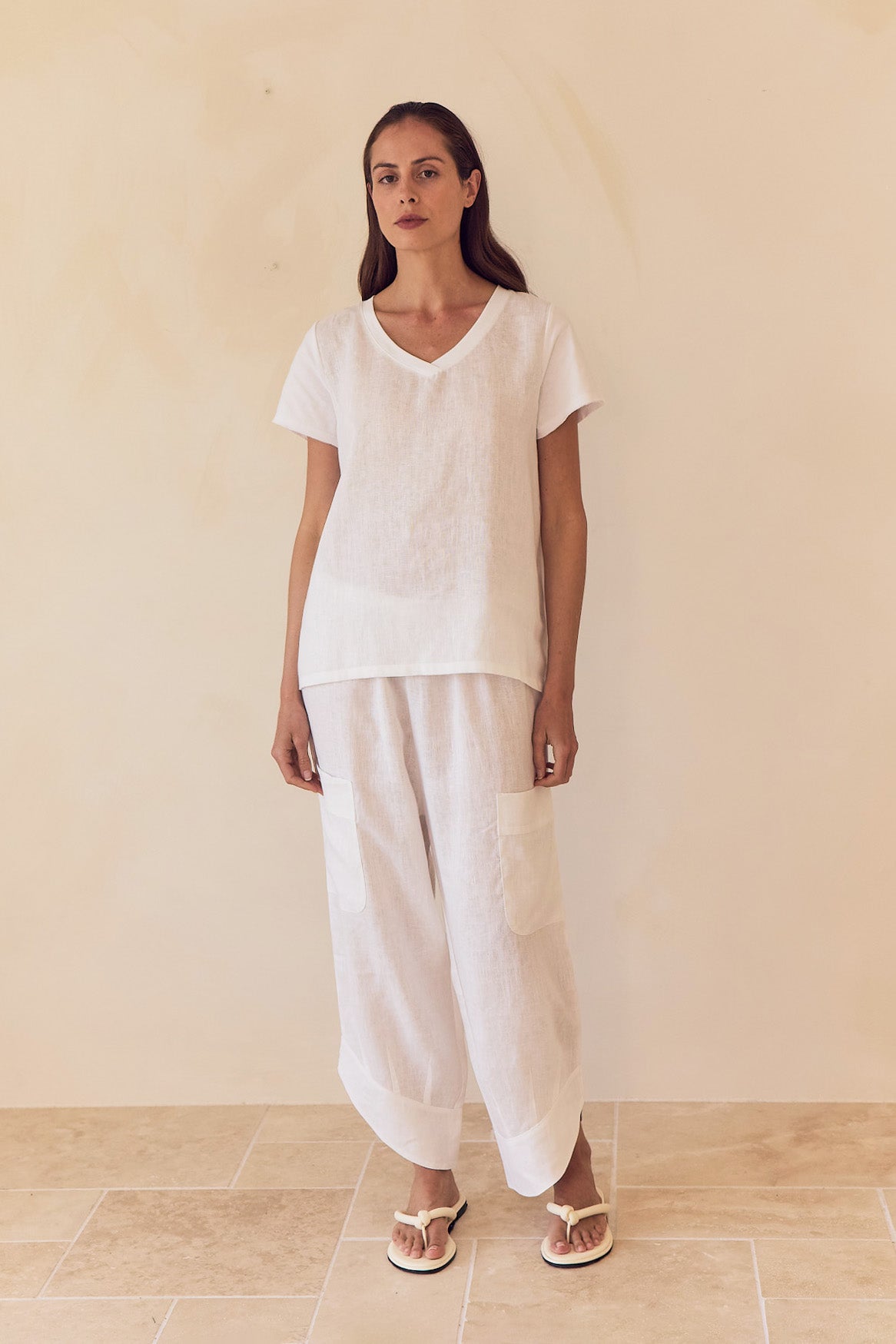 Cotton Contrast Trim Linen Top