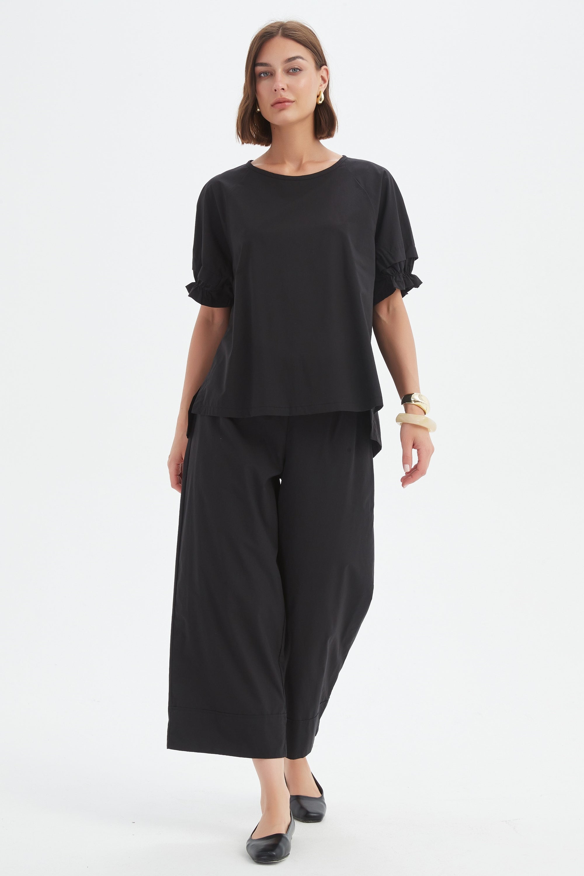 Ruffle Sleeve Lyocell Top