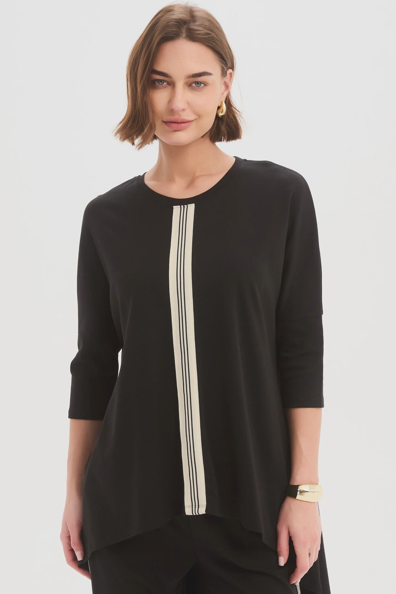 Stripe Front 3/4 Sleeve Tee