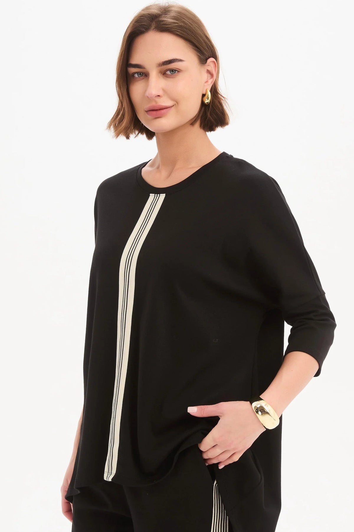 Stripe Front 3/4 Sleeve Tee