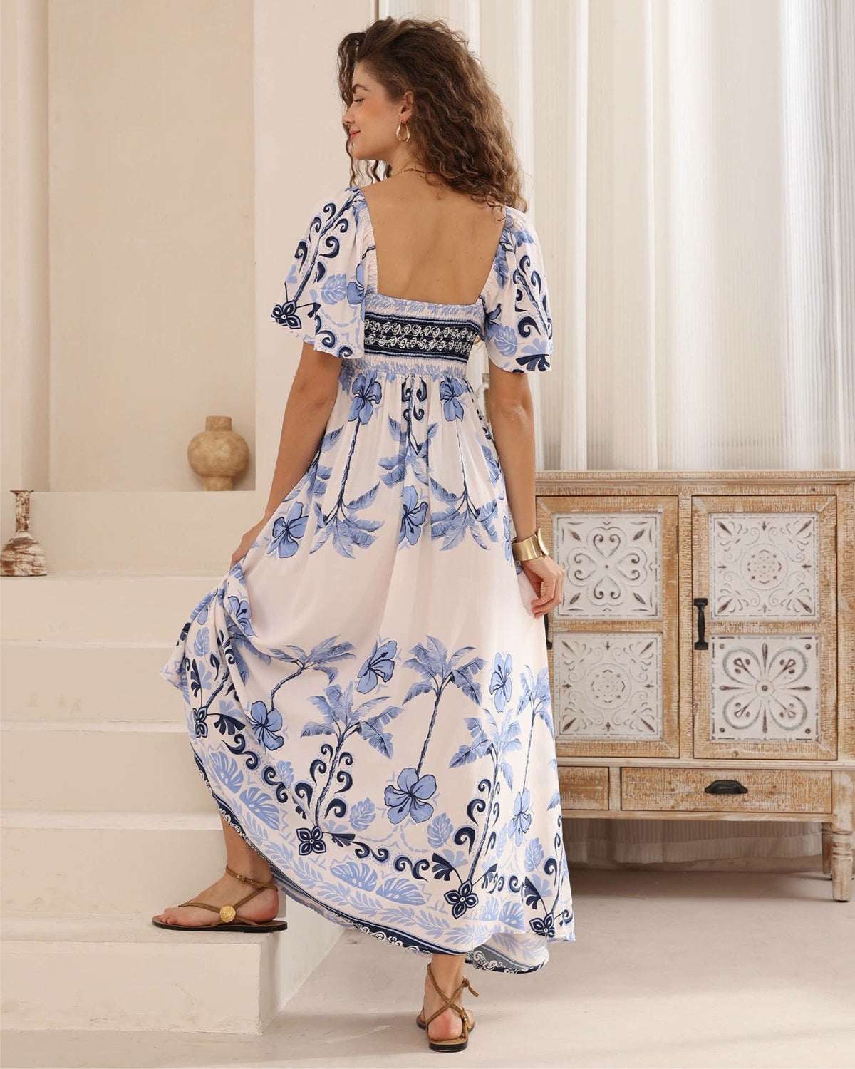 Azure Palm Maxi Dress