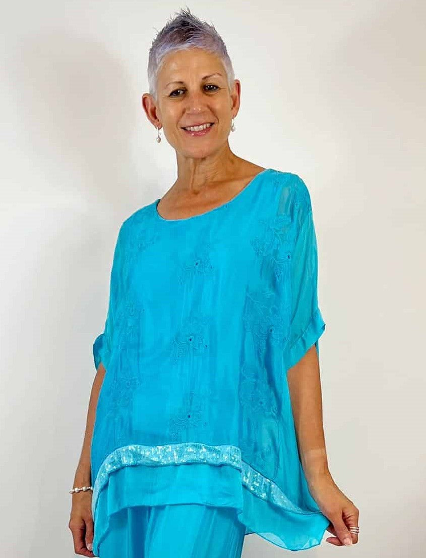 Silk Embroidered Sequin Top