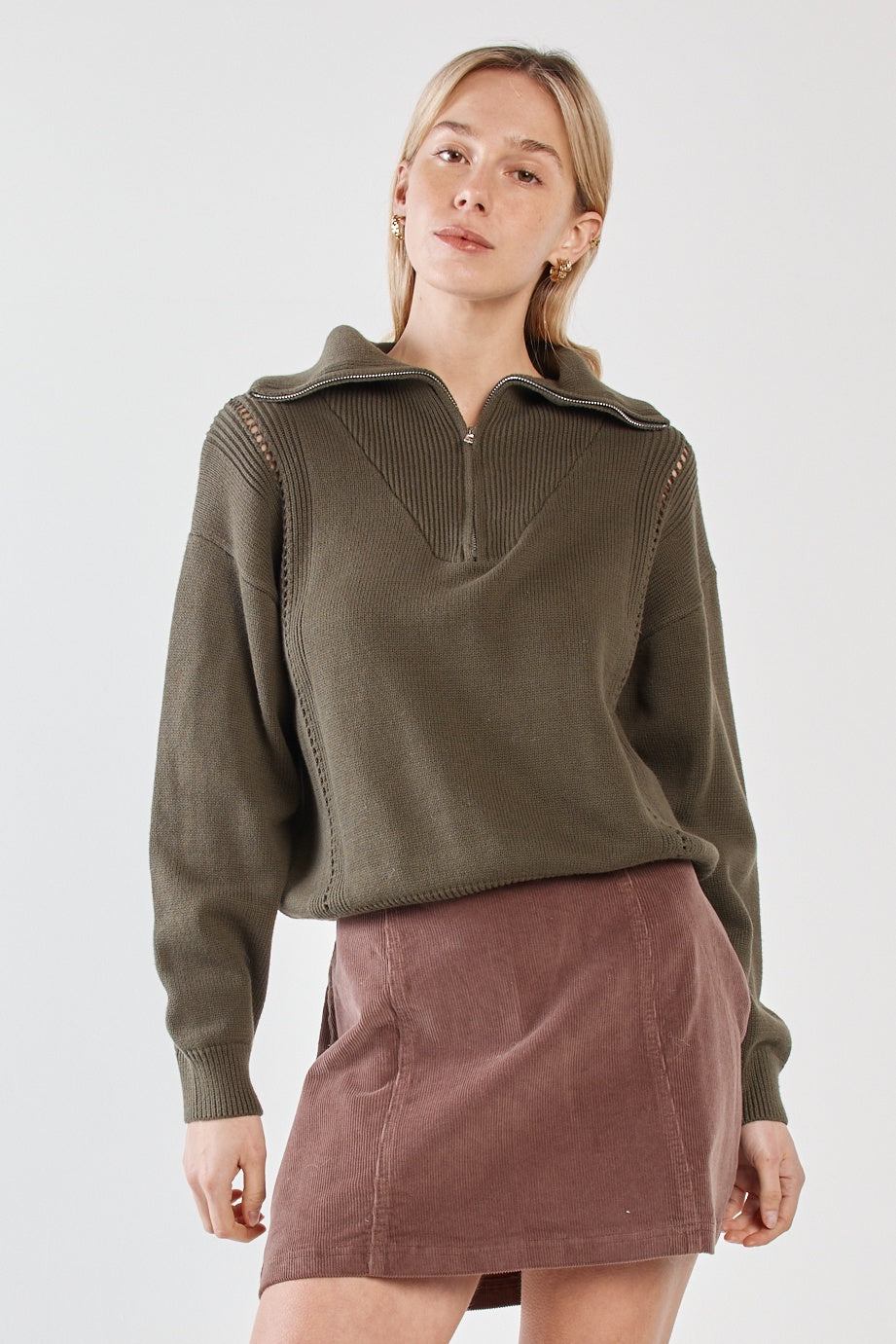 Esti Pointelle Zip Up Knit