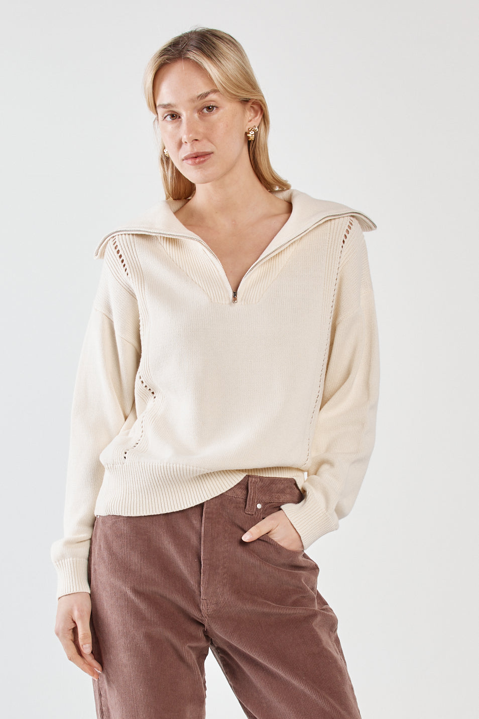 Esti Pointelle Zip Up Knit