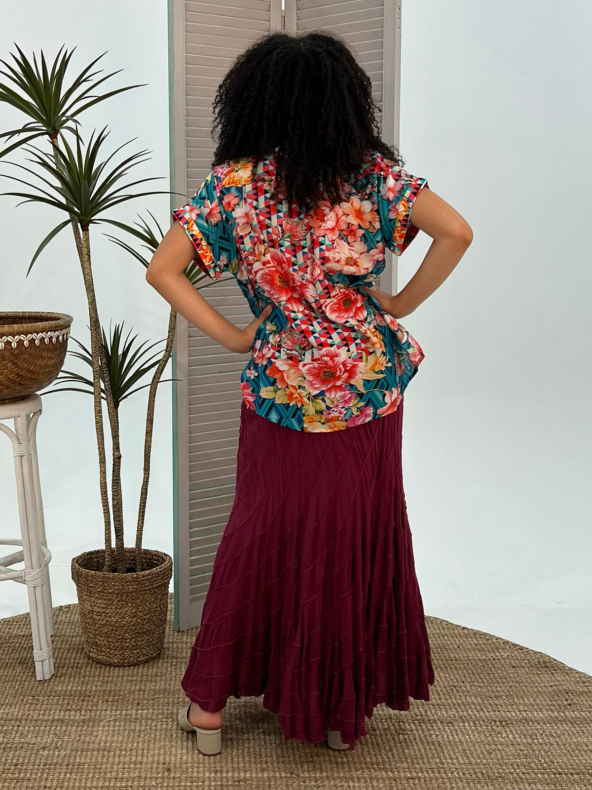 Floral Diamond V-Neck Top