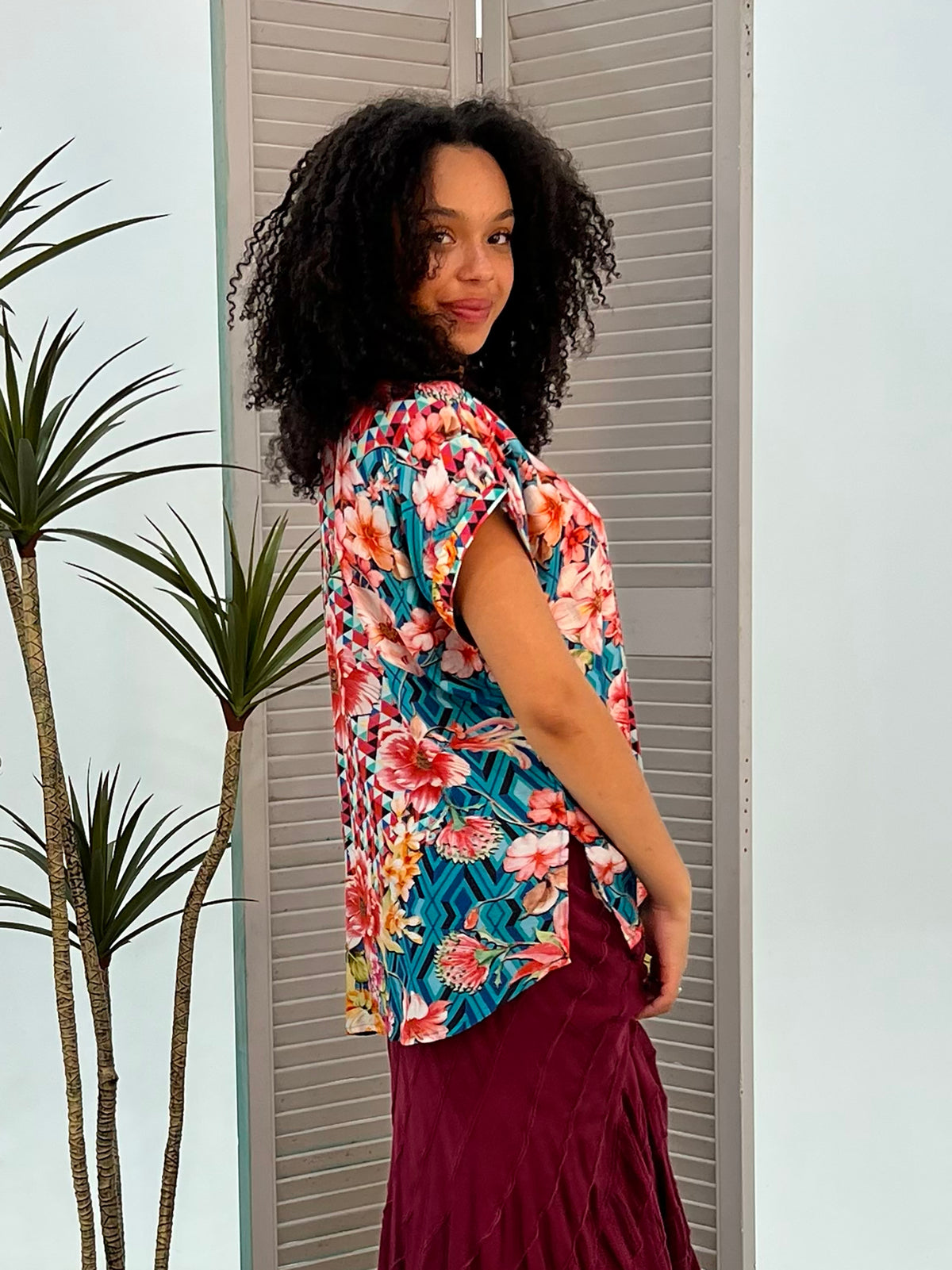 Floral Diamond V-Neck Top