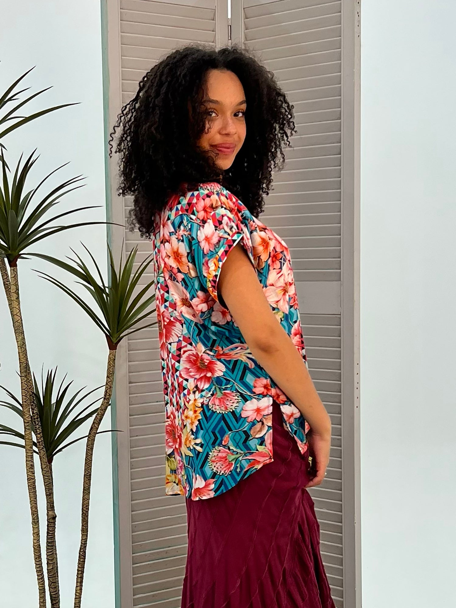 Floral Diamond V-Neck Top