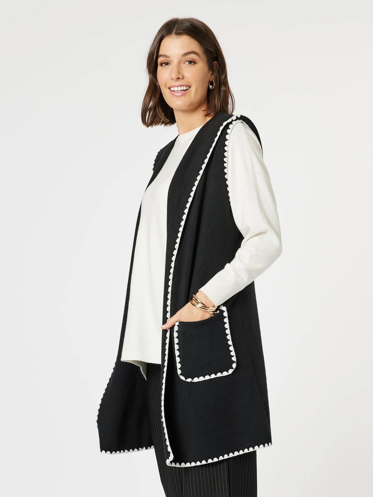 Cosy Contrast Detail Hooded Vest