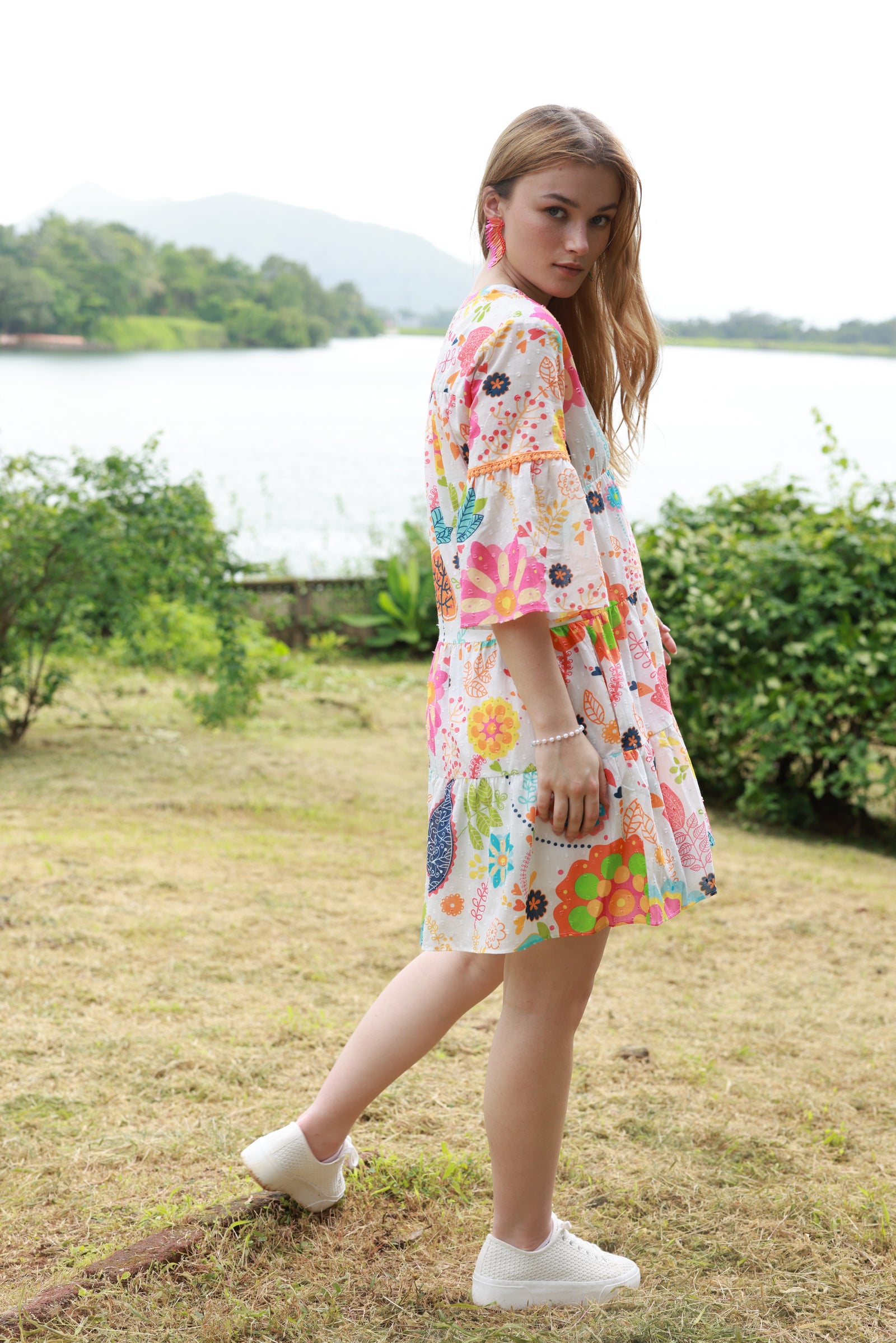 Wendy Mini Dress in Summer Garden print by Maude Vivante.