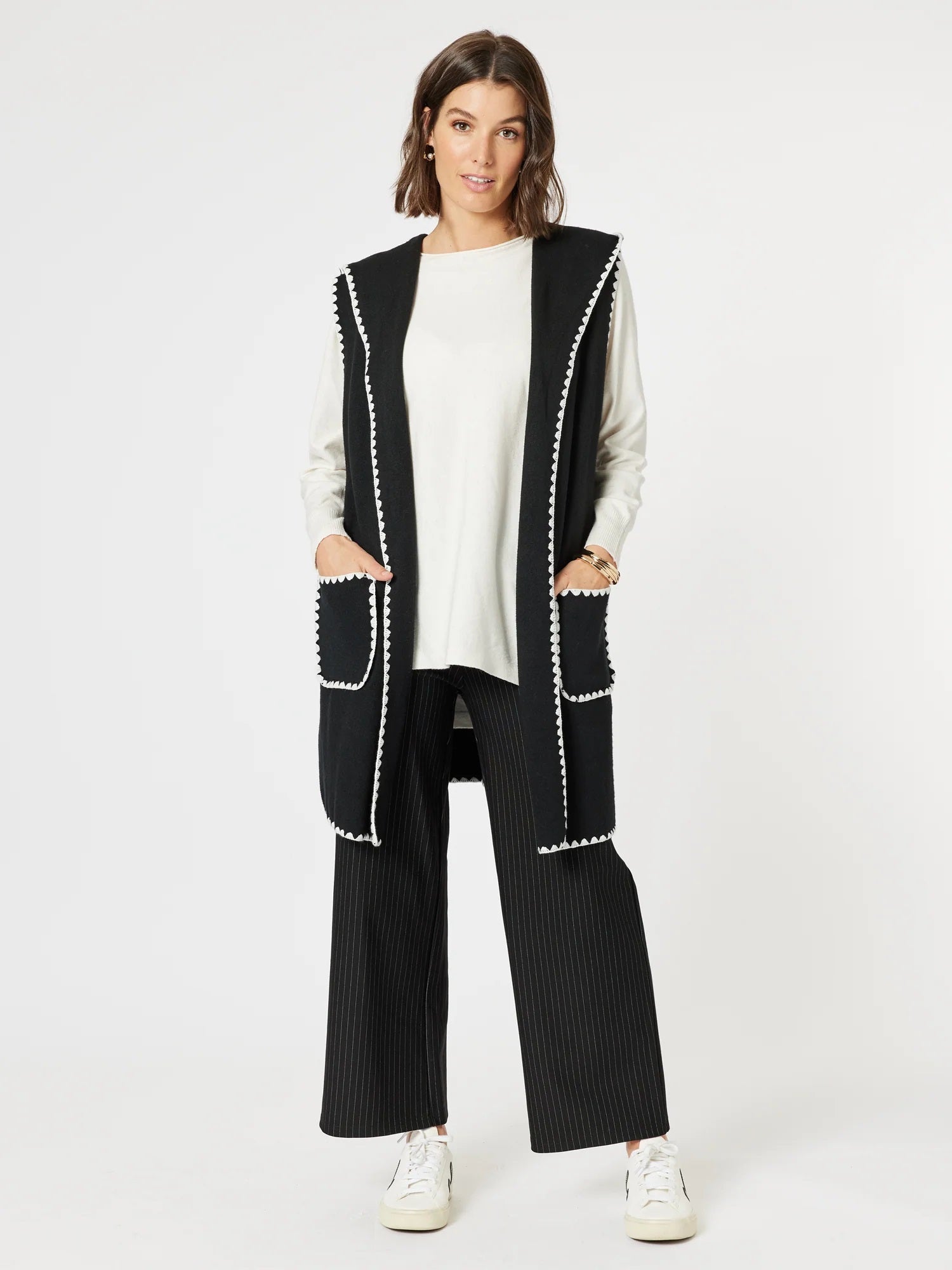 Cosy Contrast Detail Hooded Vest