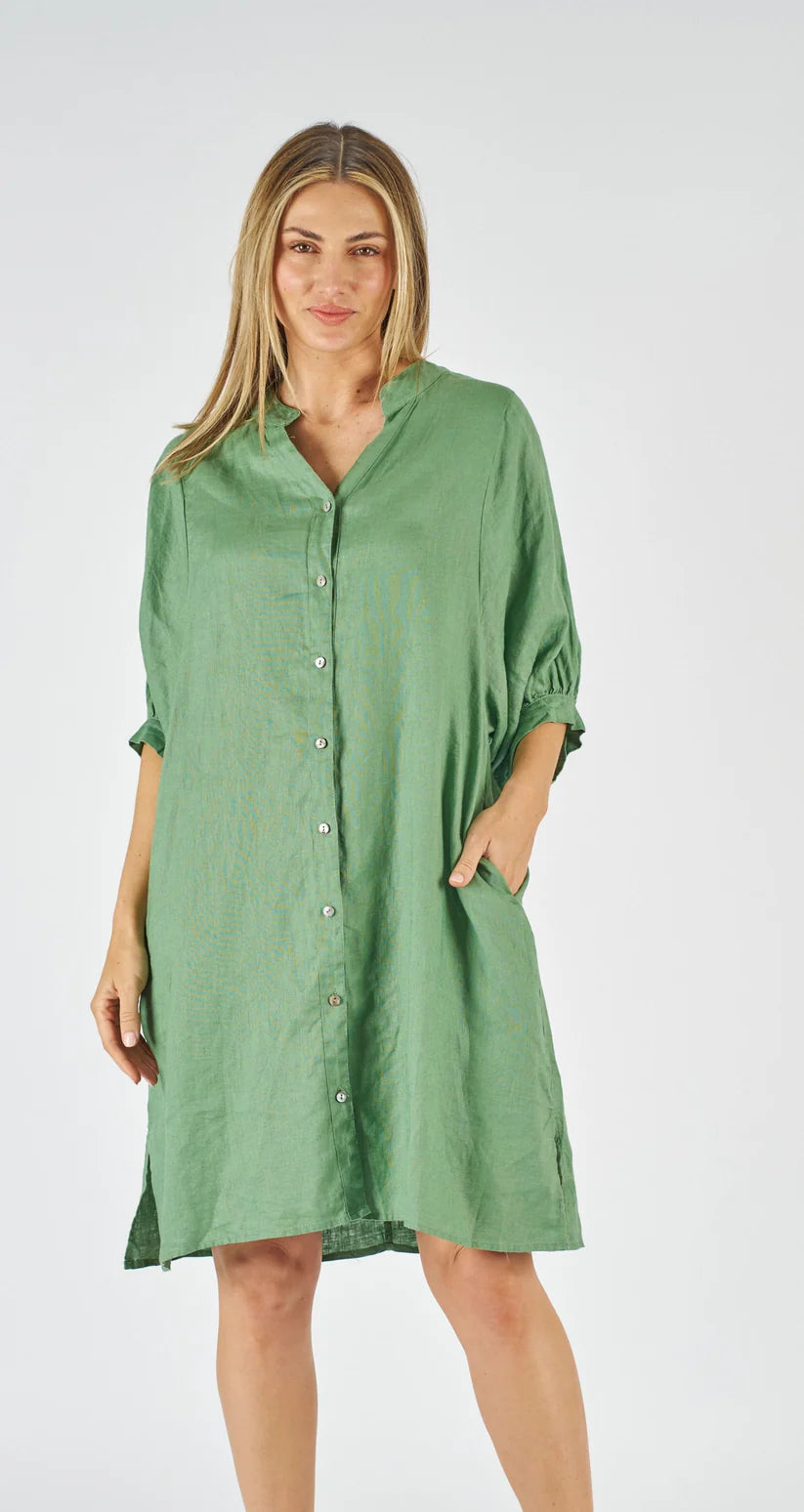 annya Annya Linen Shirt Dress in Navy, Moss, Khaki and Natural by Worthier - KSBG  - Kindred Spirit Boutique & Gift
