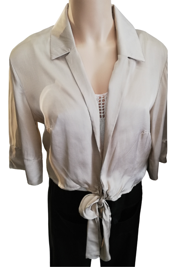 Twyla Cropped Tie Blouse by The Italian Closet at Kindred Spirit Boutique & Gift