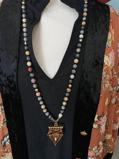 Tribal Round Stone Long Necklace