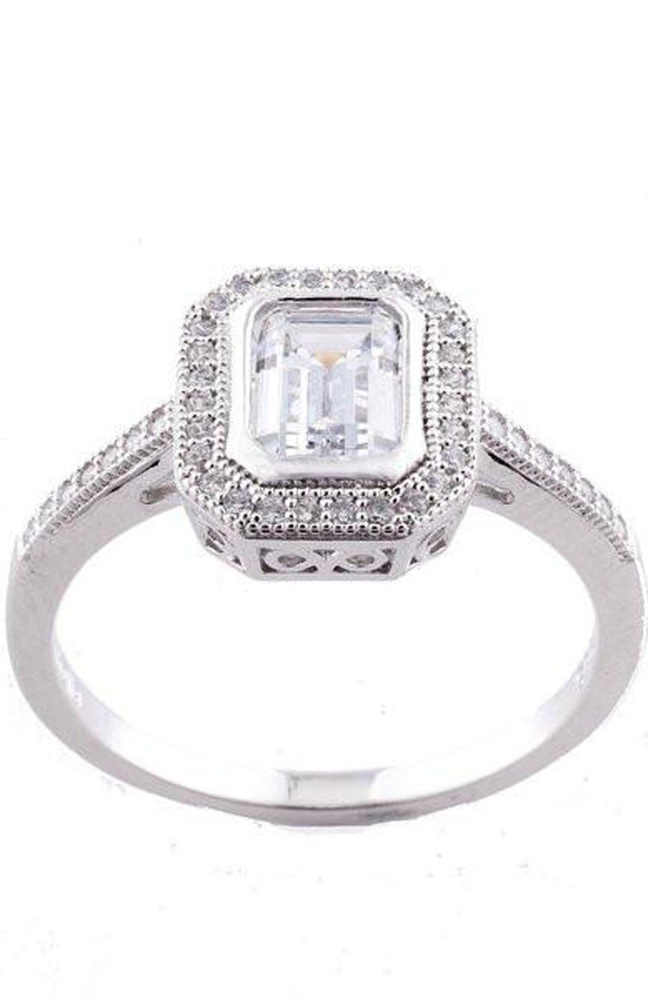 Silver Cubic Zirconia Rectangle Dress Ring