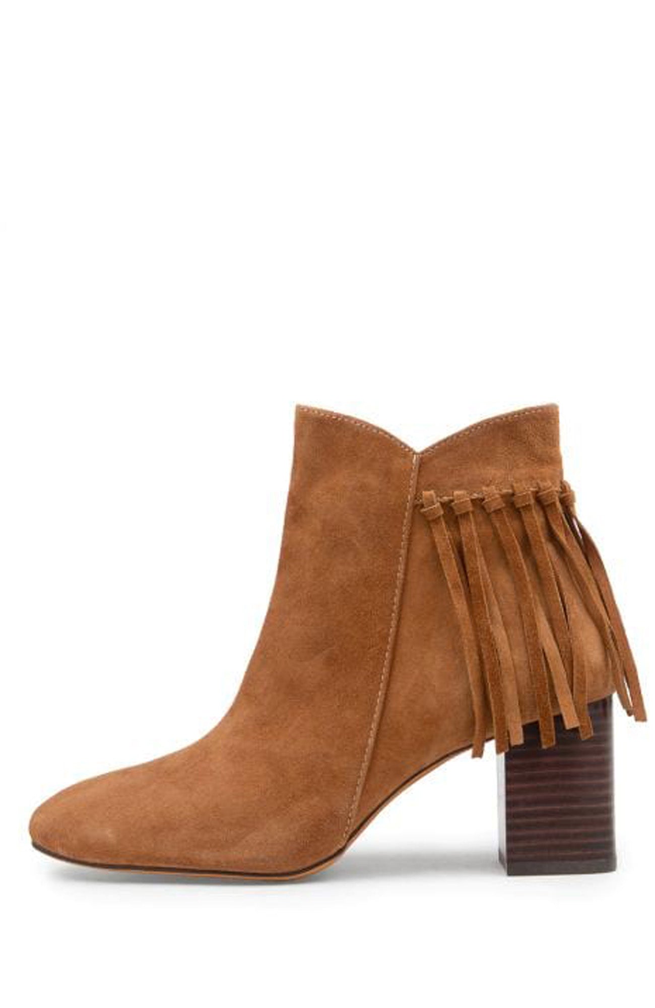 ladies ankle boots with fringe in seude  sand colour by mollini.