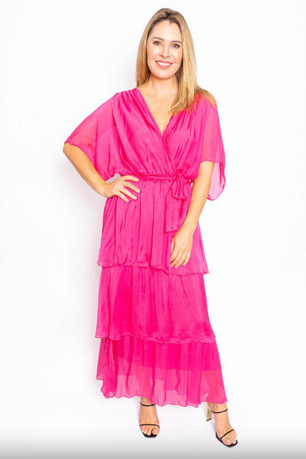 Omera Silk Layered V Neck Dress by The Italian Closet at Kindred Spirit Boutique & Gift